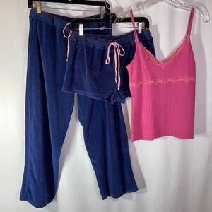 Josie Natori Velour Shorts Capris PJ Salvage Cami 3 Piece Set Loungewear Size L